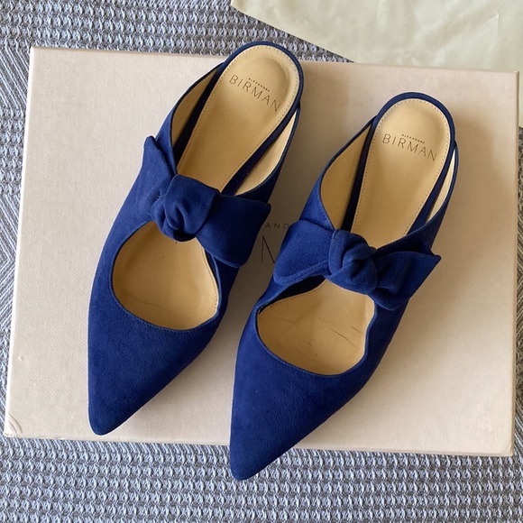 Alexandre Birman Evelyn Flat Blue Suede Bow Mules Sz 5 - Picture 3 of 10